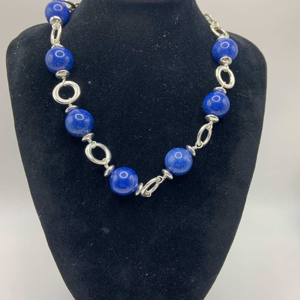 Vtg Etinenne Aigner Blue Stone Bead Necklace Signed